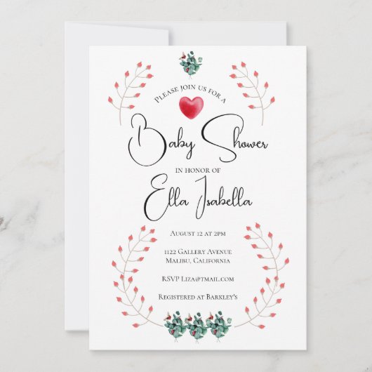 レディエレガントバグフローラベビーシャワー招待状 招待状 (正面)