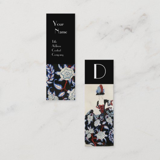 レディエレガントフローラ白黒花ドレス スキニー名刺 (正面/裏面)