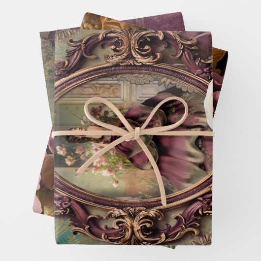 レディエレガントポートレート、フローラ及びデマスク紙 ラッピングペーパーシート (インサイチュ)