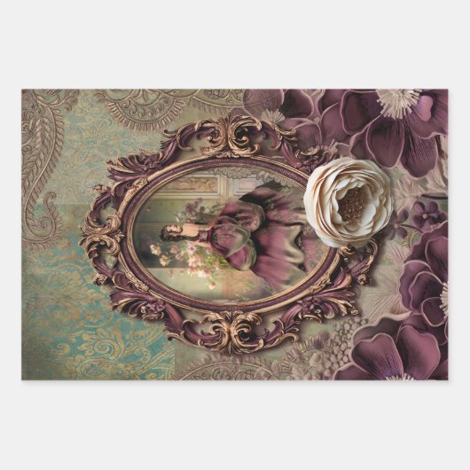 レディエレガントポートレート、フローラ及びデマスク紙 ラッピングペーパーシート (正面)