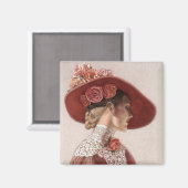 レディエレガントーファインアートヴィンテージバラハット マグネット (正面/裏面)