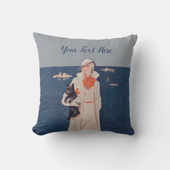 レディエレガントーホワイトスーツ保持スコティ犬海 アウトドアクッション (正面)