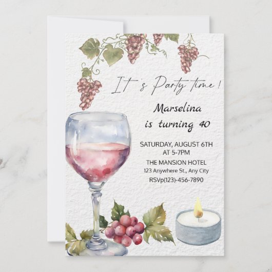 レディエレガントー向け赤ワイン誕生祝い 招待状 (正面)