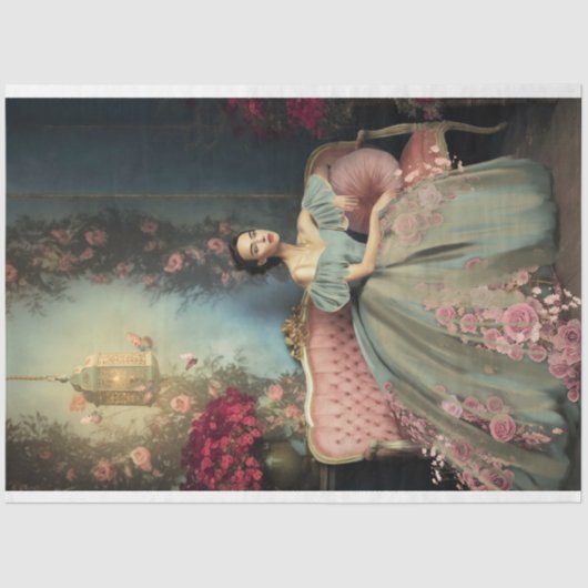 レディエレガントー座って、みすぼらしいシック&フローラアート 薄葉紙 (正面)