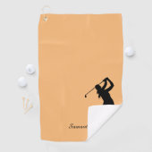 レディゴルファーシルエット黒オレンジモノグラム ゴルフタオル (インサイチュ)