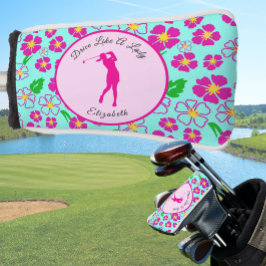 レディゴルファーピンクアクアプレッピーカスタムネームレディース ゴルフヘッドカバー
