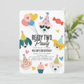 レディトゥパーティ ドッグ＆キャット風船 2歳の誕生日 招待状 (スタンド正面)