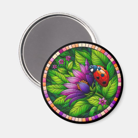 レディバグのステンドグラス マグネット (正面/裏面)