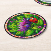 レディバグのステンドグラス ラウンドペーパーコースター (アングル)