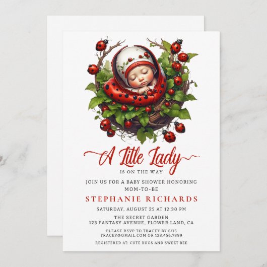 レディバグの小さな赤ちゃんシャワー 招待状 (正面/裏面)