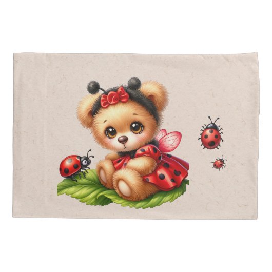 レディバグの格好をした可愛いテディベアカスタム 枕カバー (裏面)