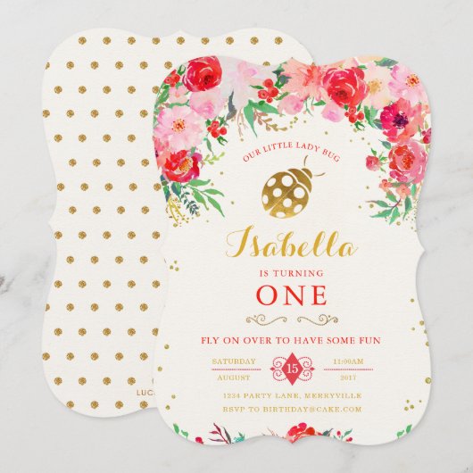 レディバグの誕生日招待状 招待状 (正面/裏面)