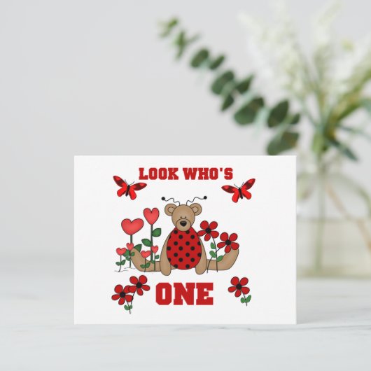 レディバグベア初誕生日Tシャツとギフト ポストカード (スタンド正面)