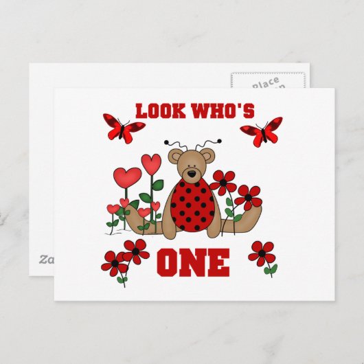 レディバグベア初誕生日Tシャツとギフト ポストカード (正面/裏面)