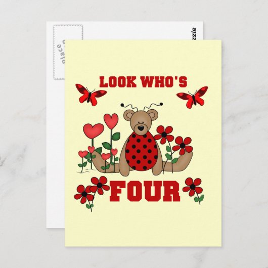 レディバグベア 4歳の誕生日Tシャツとギフト ポストカード (正面/裏面)