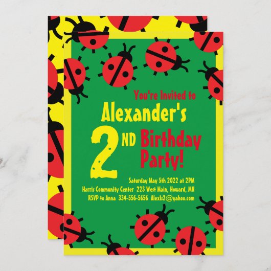 レディバグ動物キッドのバースデーパーティ招待状 招待状 (正面/裏面)