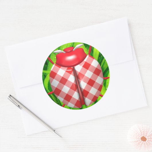 レディバグ草のギンガムチェックかわいい赤い白い緑 ラウンドシール (封筒)