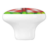 レディバグ草のギンガムチェックかわいい赤い緑の白 セラミックノブ (側面)
