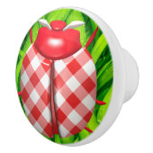 レディバグ草のギンガムチェックかわいい赤い緑の白 セラミックノブ (右)