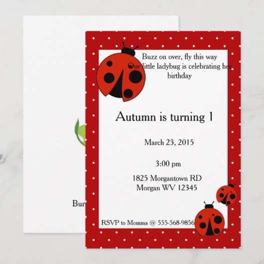 レディバグ誕生日 招待状 (正面/裏面)