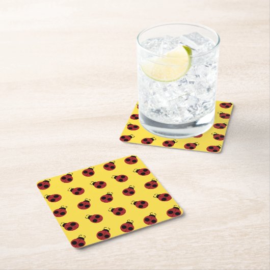 レディバグ60年代のレトロクールな赤黄色 スクエアペーパーコースター (インサイチュ)