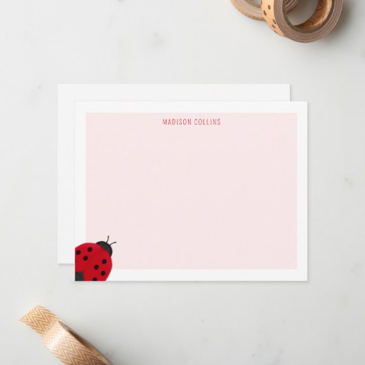 レディバグ ピンク ガールズ パーソナライズ ステーショナリー ノートカード (正面/裏面インサイチュ)