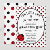 レディバグ レトロ ポルカドット ベイビーシャワー 招待状 (正面/裏面)