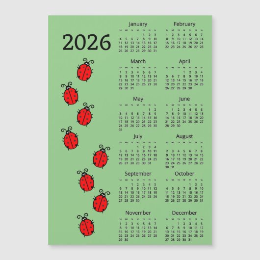 レディバグ 2026年 カレンダー マグネットカード (正面)