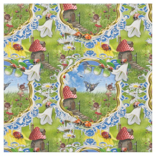 レディバードとチョウ ファブリック (クローズアップ)