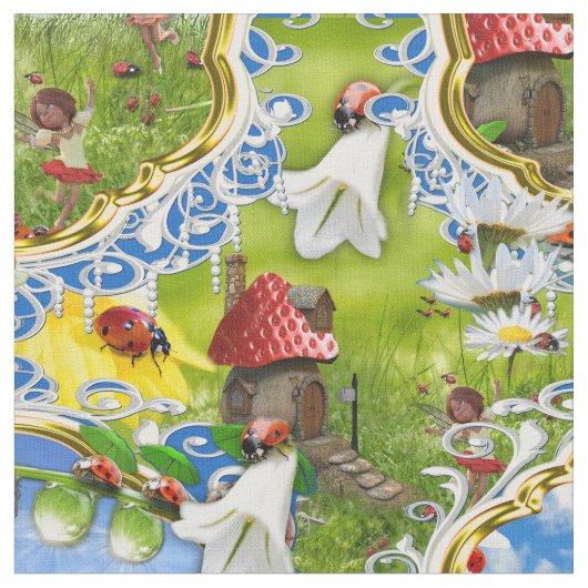 レディバード及び蝶の織物 ファブリック (クローズアップ)