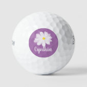 レディパーソナライズされたーゴルフボールデイジー花付き ゴルフボール (正面)