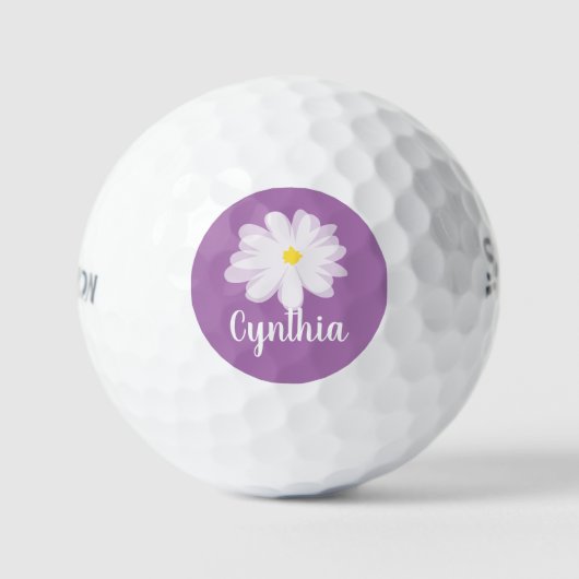 レディパーソナライズされたーゴルフボールデイジー花付き ゴルフボール (正面)