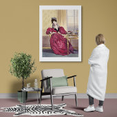 レディビクトリアンインレッドエレガントヴィンテージプリント ポスター