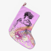 レディビクトリアンピンクカラスプラッシュクリスマスストッキング ラージクリスマスストッキング (正面 (吊り時))