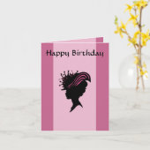 レディビクトリアンブラックシルエットファンシーハット誕生日 カード (黄色い花)