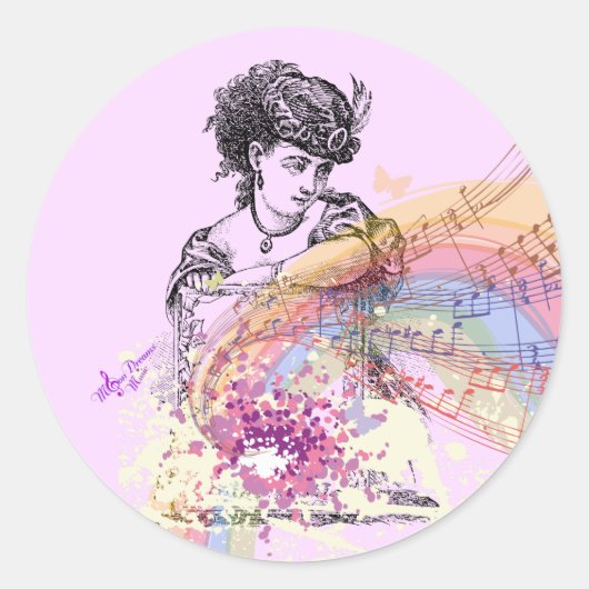 レディビクトリアンプリピンクスモールラウンドステッカー ラウンドシール (正面)