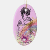 レディビクトリアンミュージックColorSplashPink楕円オーナメント セラミックオーナメント (右)