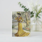レディビクトリアンヴィンテージフランスのファッションイエロードレス ポストカード (スタンド正面)