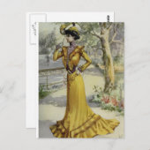 レディビクトリアンヴィンテージフランスのファッションイエロードレス ポストカード (正面/裏面)
