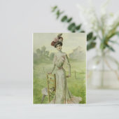 レディビクトリアンヴィンテージフランスのファッショングリーンドレス ポストカード (スタンド正面)