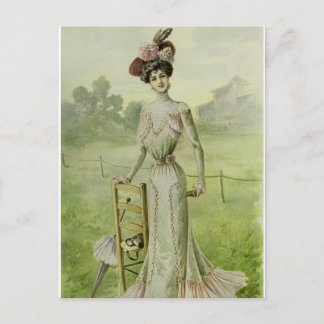レディビクトリアンヴィンテージフランスのファッショングリーンドレス ポストカード
