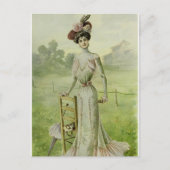 レディビクトリアンヴィンテージフランスのファッショングリーンドレス ポストカード (正面)