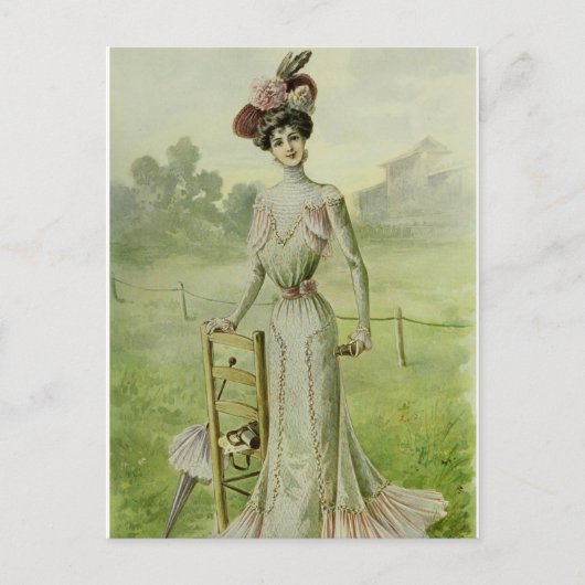 レディビクトリアンヴィンテージフランスのファッショングリーンドレス ポストカード (正面)