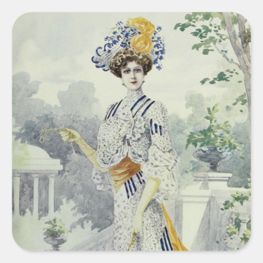 レディビクトリアンヴィンテージフランスのファッションホワイトドレス スクエアシール (正面)