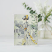 レディビクトリアンヴィンテージフランスのファッションホワイトドレス ポストカード (スタンド正面)