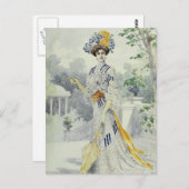 レディビクトリアンヴィンテージフランスのファッションホワイトドレス ポストカード (正面/裏面)