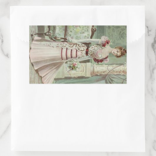 レディビクトリアンヴィンテージフランスのファッション – ピンクドレス 長方形シール (バッグ)