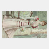 レディビクトリアンヴィンテージフランスのファッション – ピンクドレス 長方形シール (正面)