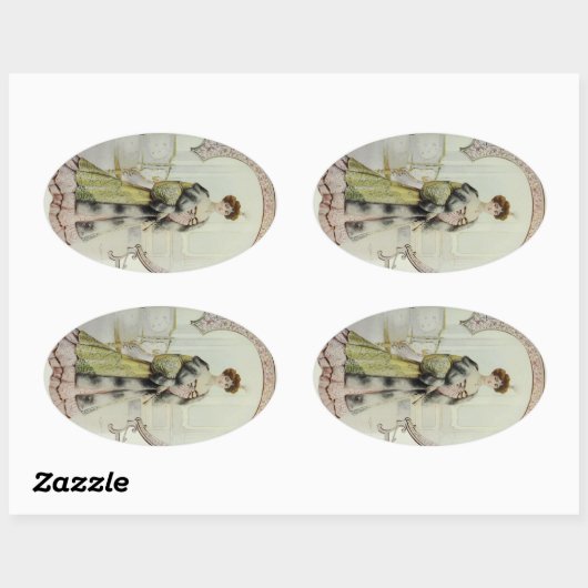 レディビクトリアンヴィンテージフランスのファッション – ピーチドレス 楕円形シール (シート)