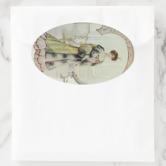 レディビクトリアンヴィンテージフランスのファッション – ピーチドレス 楕円形シール (バッグ)